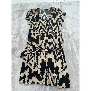 Fashion Magazine Dress Women's Size Large Black Gold Geometric Design Tie Off